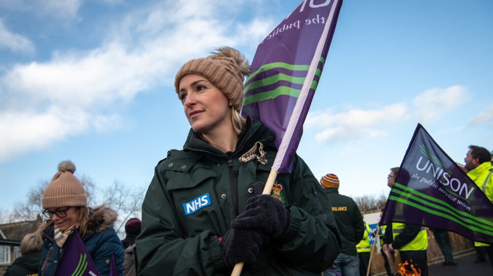 Unison General Secretary, Christina McAnea, visits picket lines at Ambulance stations across Yorkshire, in support of striking Ambulance and support crews. 
Photo shows the Wath Ambulance Station, Sheffield.
PhotoÂ©Steve Forrest/Workersâ€™ Photos